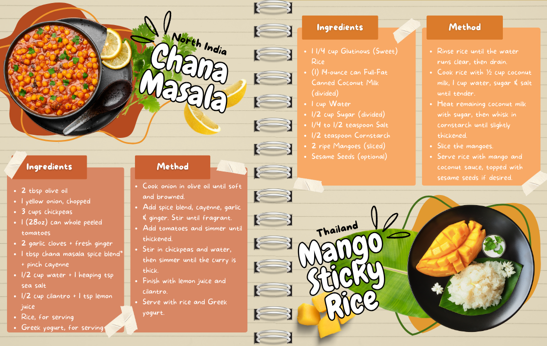 North India and Thailand recipe spread