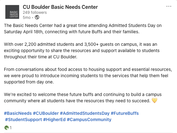 Admitted Students Day LinkedIn post
