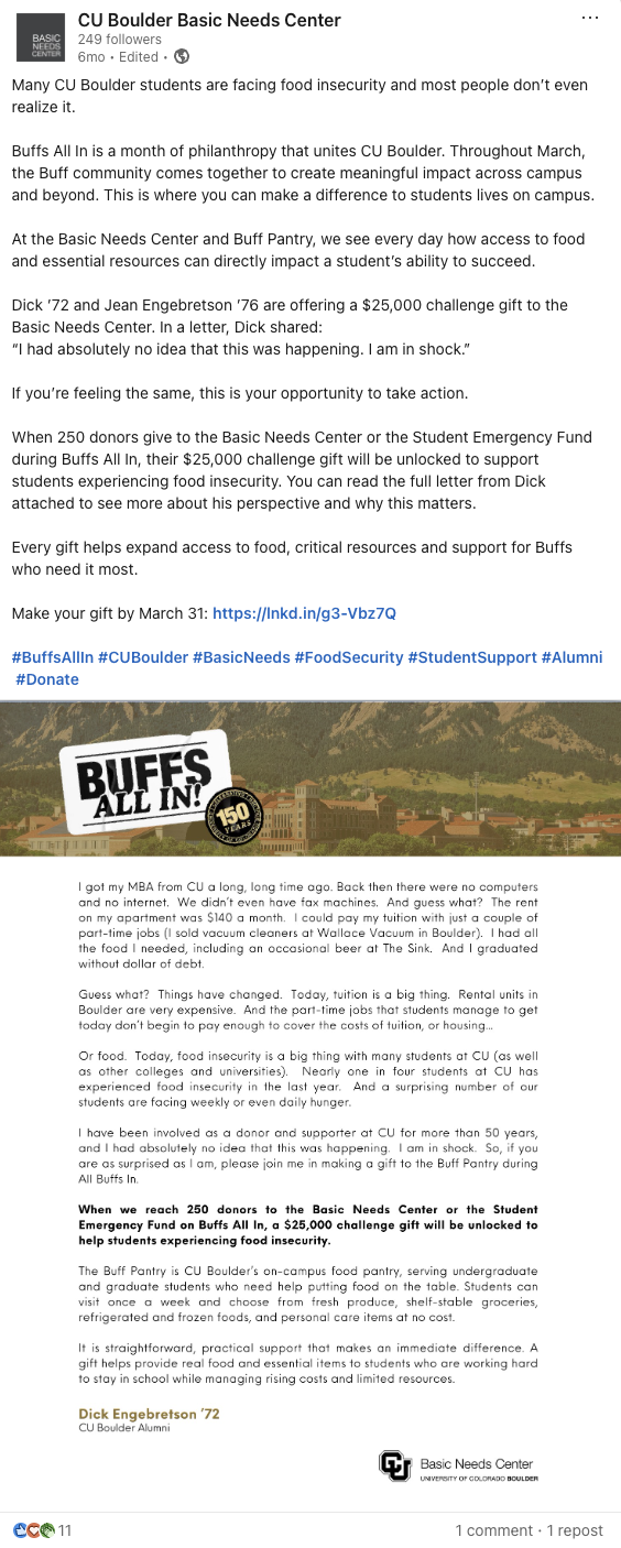 Buffs All In LinkedIn post